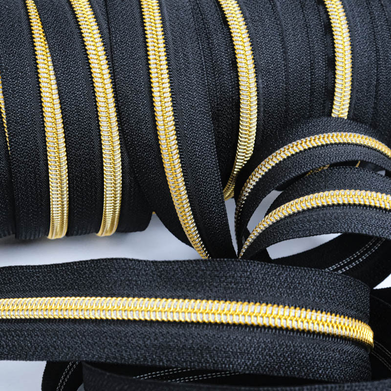 5mm Black and Gold Zipper by the Yard - Maison Klem